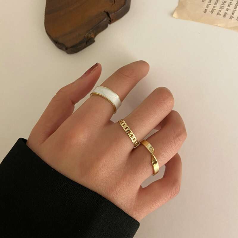

3pcs Chain Design Ring, Gold