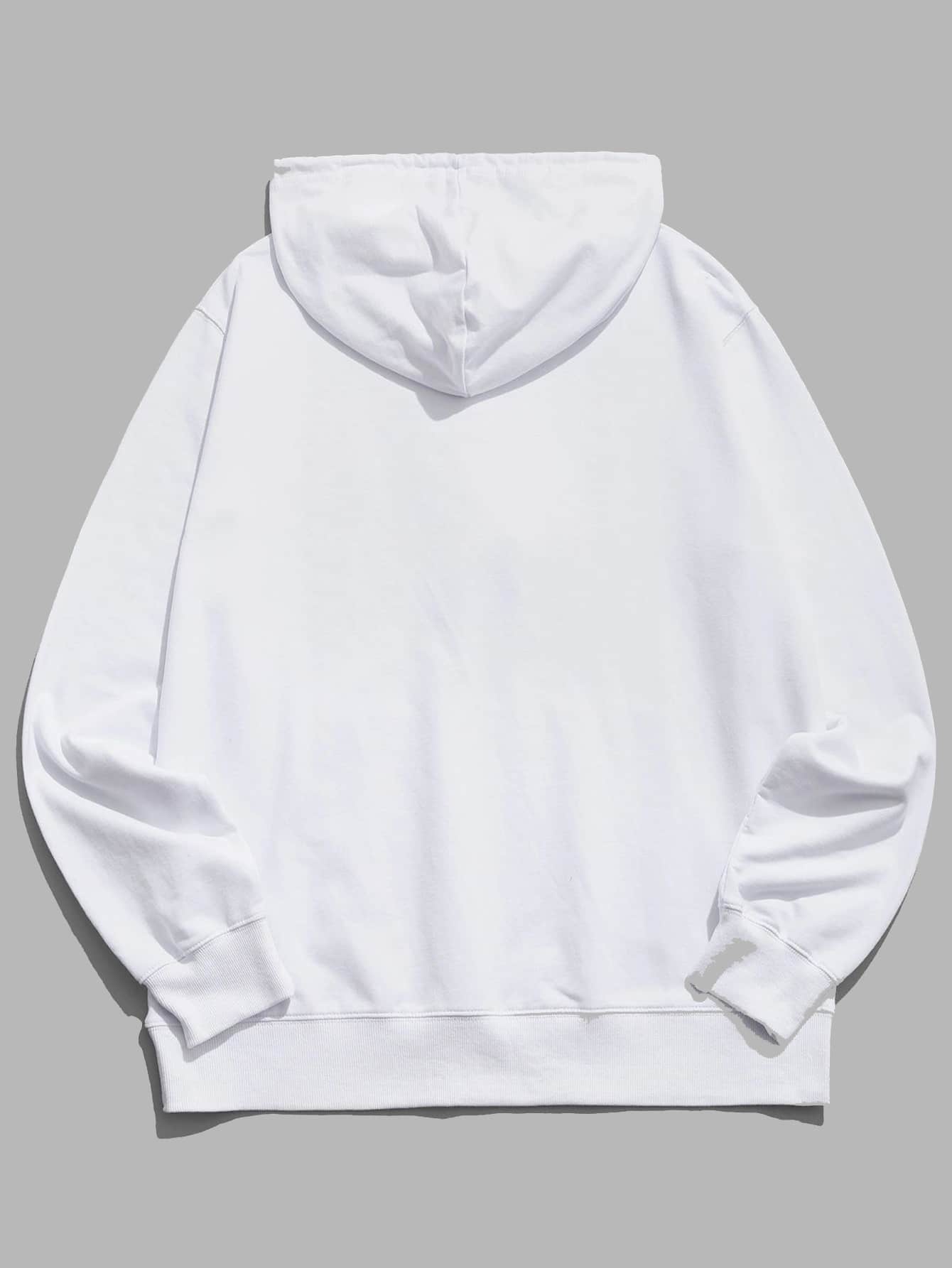 ROMWE MEN 休閒抽繩 口袋繪圖男士運動衫 - 白色 - 查看 2