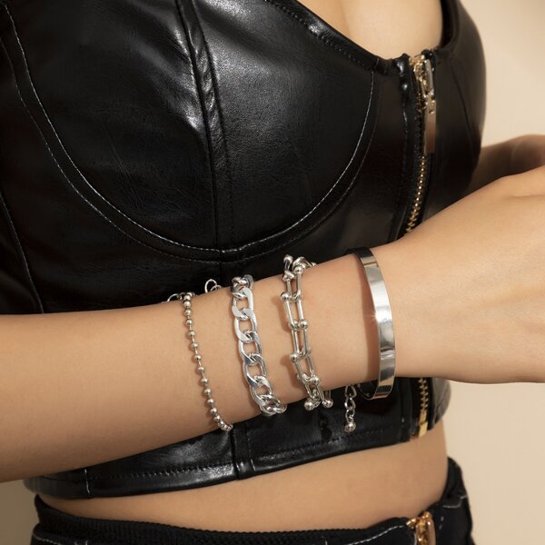 

4pcs Simple Solid Bracelet, Silver