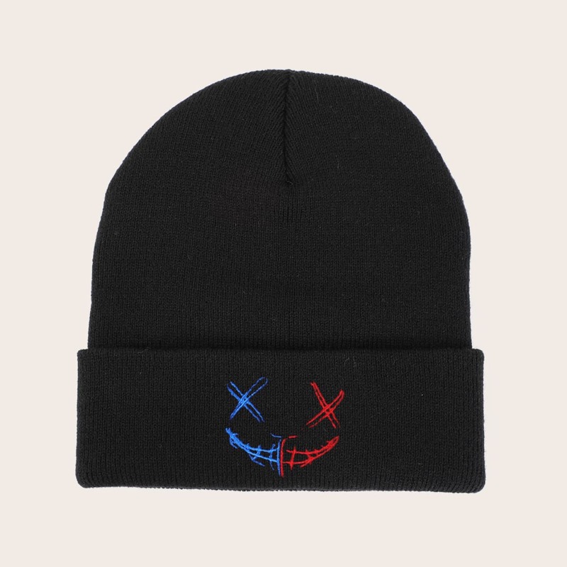 

Cartoon Embroidery Beanie, Black