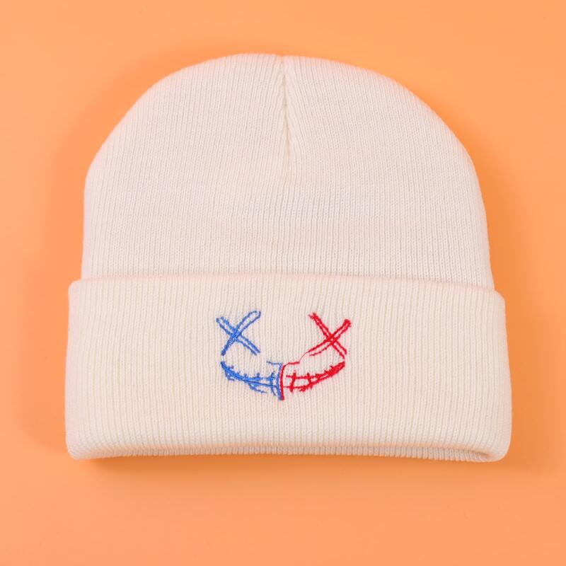 

Graphic Embroidery Knit Hat, Beige
