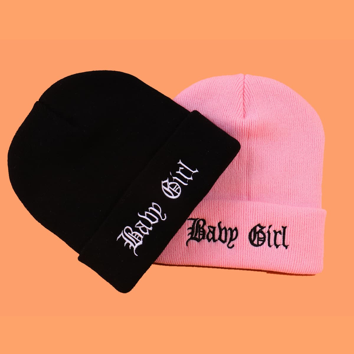 

2pcs Letter Embroidery Beanie, Multicolor