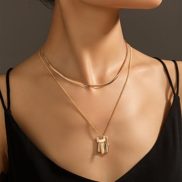 

Lock Charm Necklace, Gold