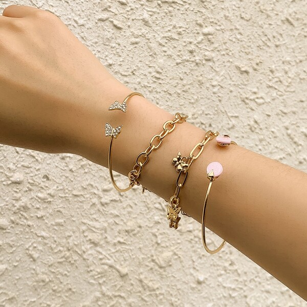 

4pcs Butterfly Charm Bracelet, Gold