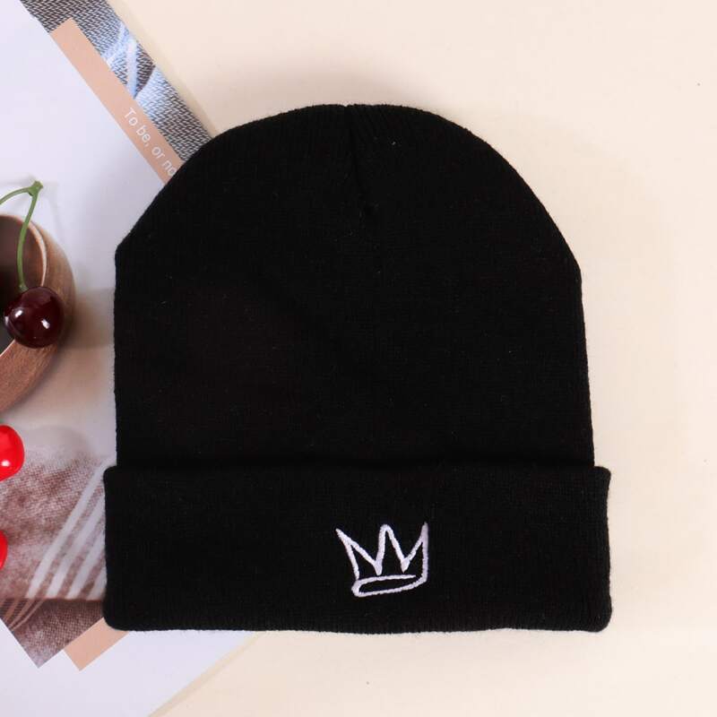 

Crown Embroidery Beanie, Black