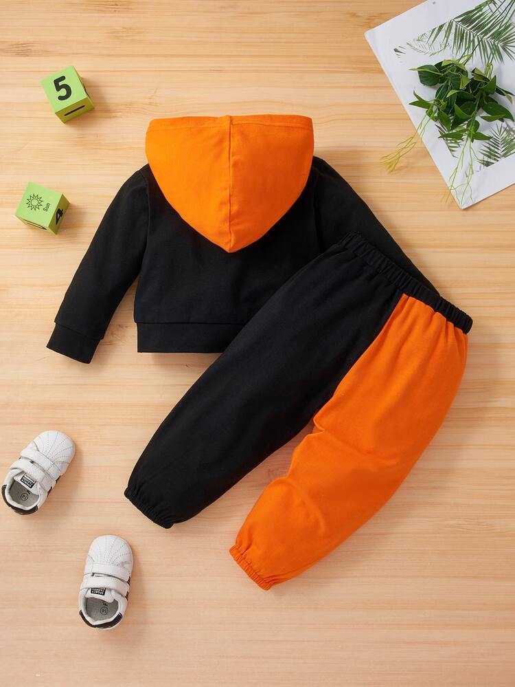 Baby Colorblock Letter Graphic Hoodie With Sweatpants - Multicolor - View 2