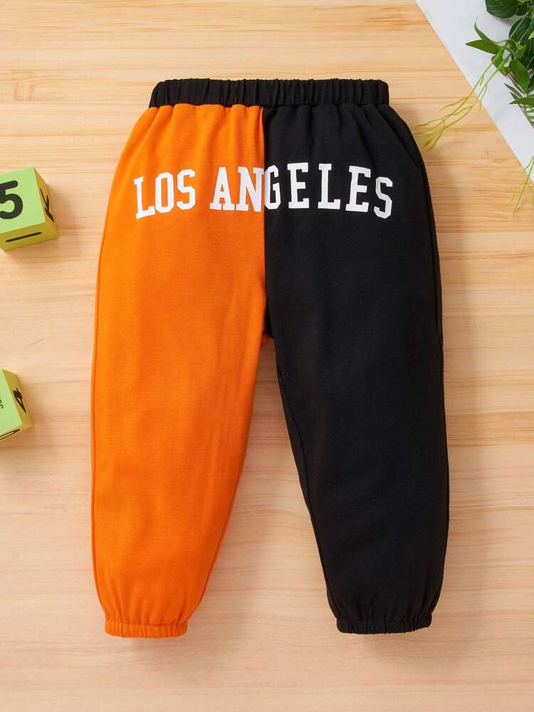 Baby Colorblock Letter Graphic Hoodie With Sweatpants - Multicolor - View 3