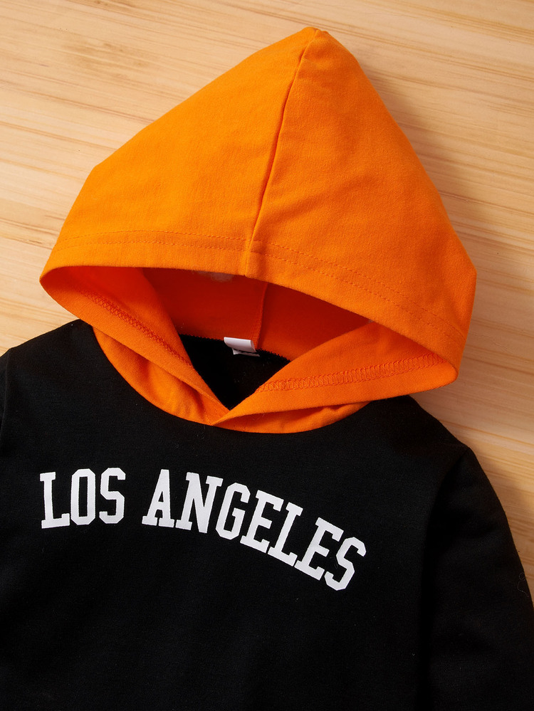 Baby Colorblock Letter Graphic Hoodie With Sweatpants - Multicolor - View 6