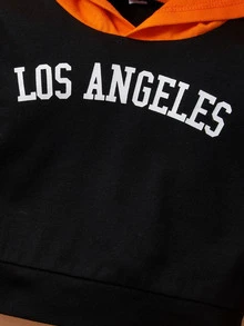 Baby Colorblock Letter Graphic Hoodie With Sweatpants - Multicolor - View 8