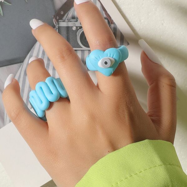 

2pcs Heart Decor Ring, Blue
