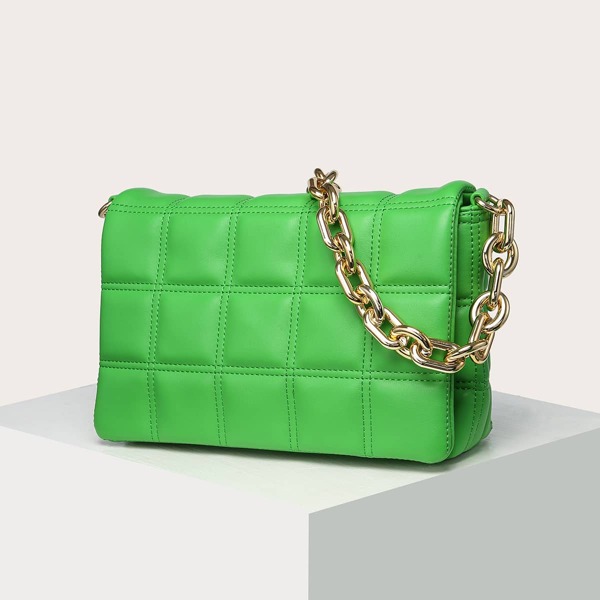 

Quilted Pattern Chain Decor Shoulder Bag, Green