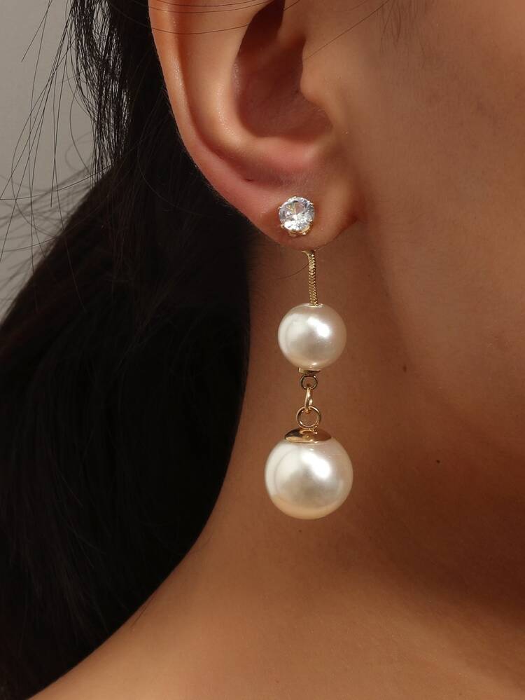 Faux Pearl Drop Earrings - White - View 1