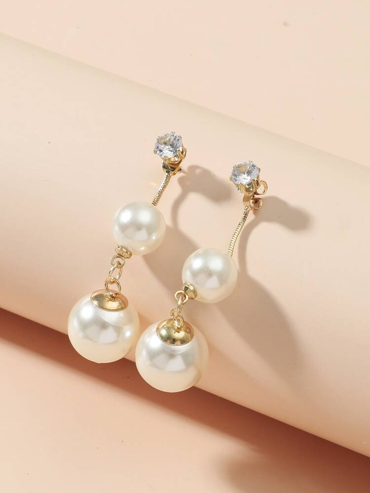 Faux Pearl Drop Earrings - White - View 2