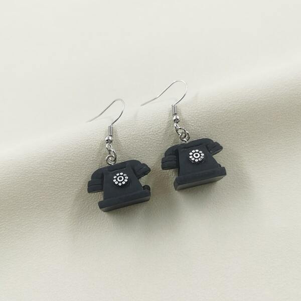 

Retro Telephone Design Drop Earrings, Black and white