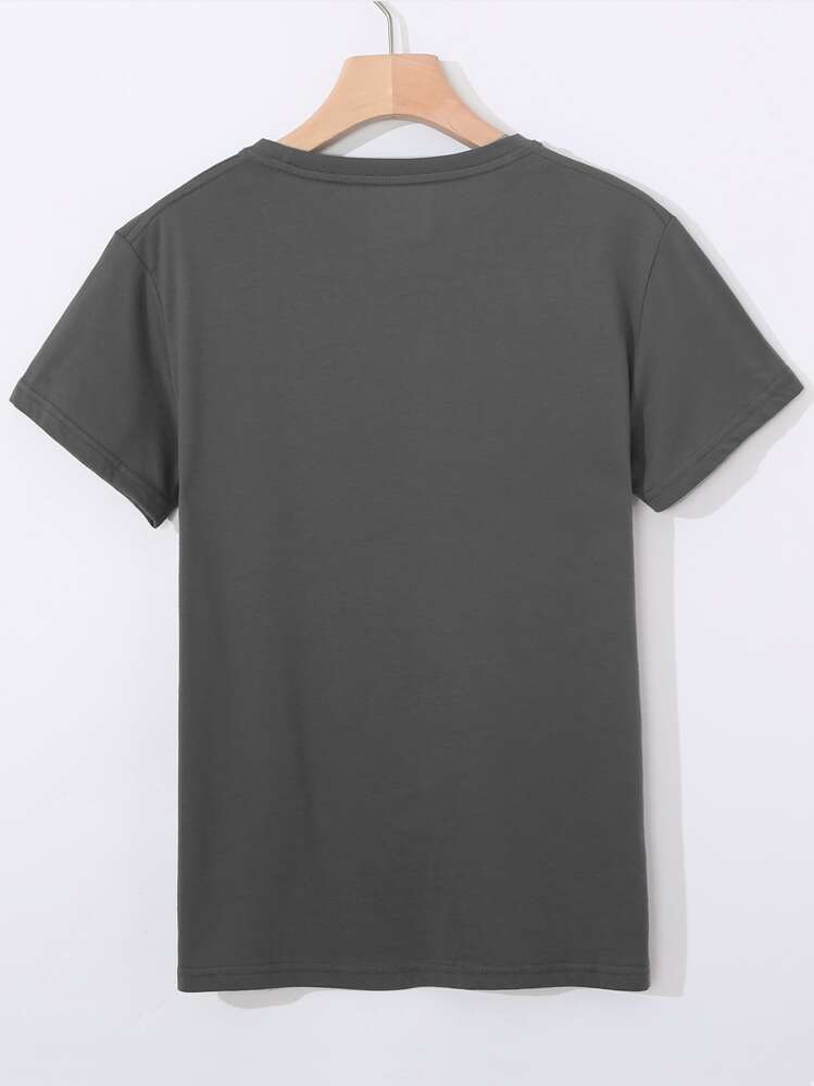 INAWLY 卡通和字母印花 T 恤 图案 T 恤 女式上衣 - 深灰色 - 查看 2