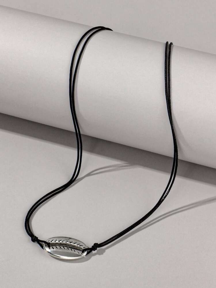 Shell Decor Necklace - Black - View 1