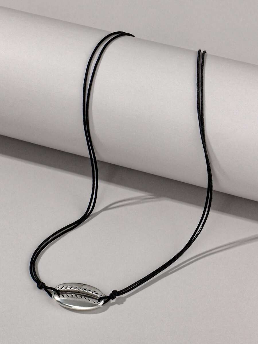 Shell Decor Necklace - Black - View 1