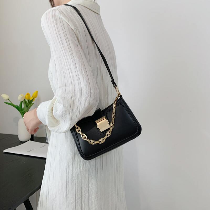 

Minimalist Chain Satchel Bag, Black