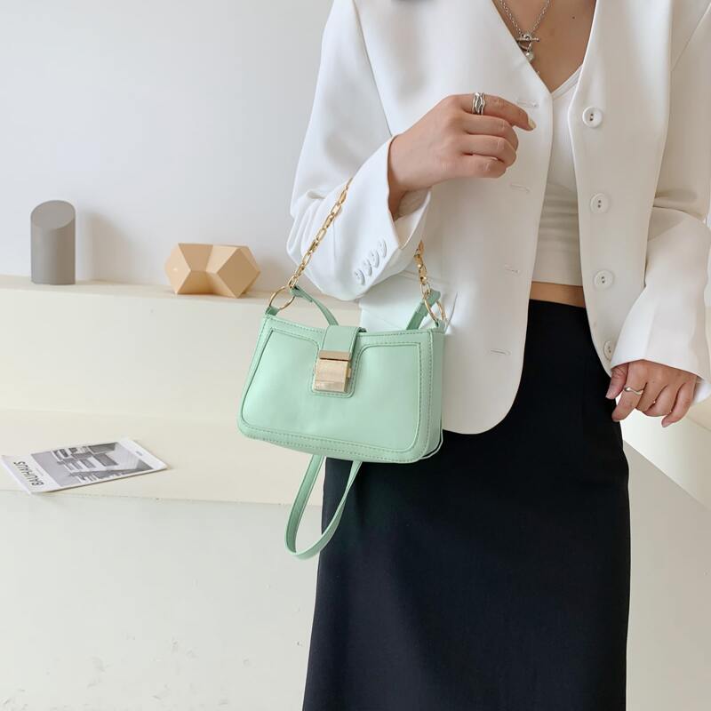 

Minimalist Chain Satchel Bag, Green