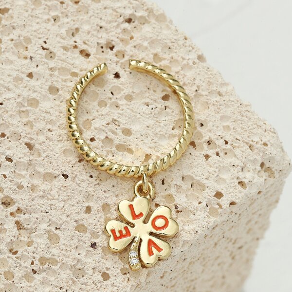 

18K Gold Plated Clover Charm Ring