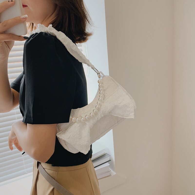 

Bow Decor Baguette Bag, White