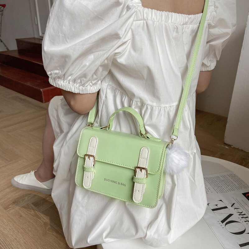 

Buckle Decor Flap Satchel Bag, Green