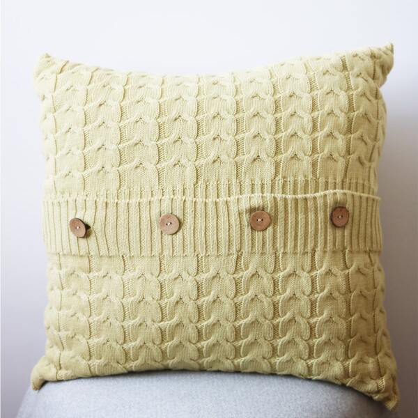 

Button Detail Knitted Cushion Cover Without Filler, Green