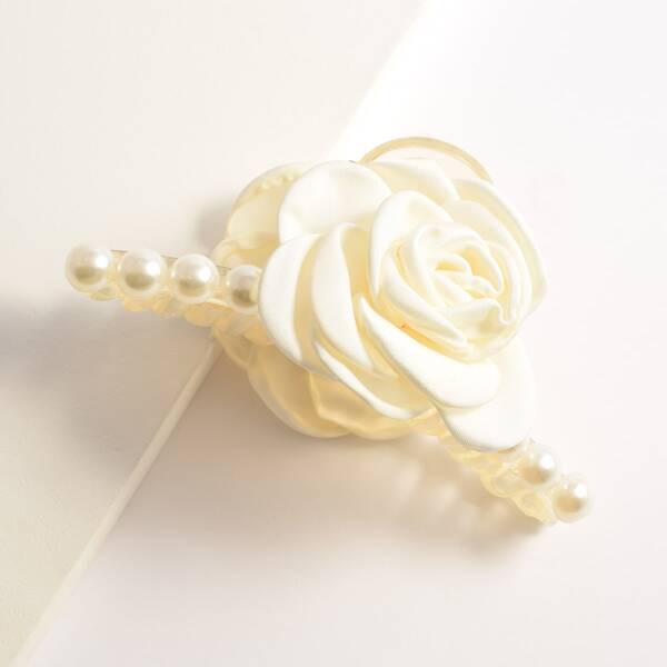 

Faux Pearl Decor Hair Claw, White