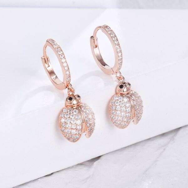 

Gold Plated Ladybug Design Drop Earrings, Rose gold