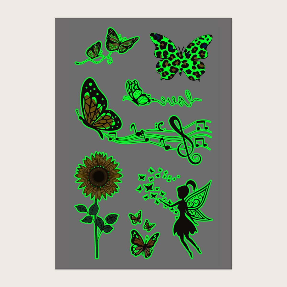 

1sheet Luminous Butterfly Pattern Tattoo Sticker, Multicolor