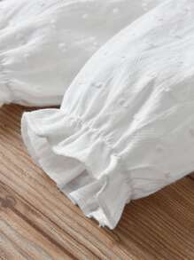 SHEIN 女婴蝴蝶结前褶边连体衣和帽子 - 白色 - 查看 4