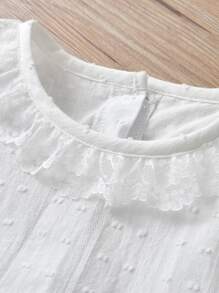 SHEIN 女婴蝴蝶结前褶边连体衣和帽子 - 白色 - 查看 3