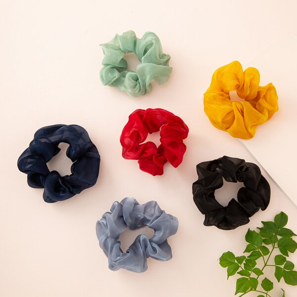 

6pcs Solid Plated Scrunchie, Multicolor