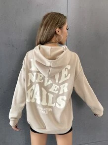 Muchica Áo nỉ Dây kéo Slogan Giải trí - Màu Khaki - Xem 4