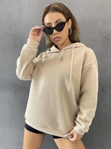 Muchica Áo nỉ Dây kéo Slogan Giải trí - Màu Khaki - Xem 5