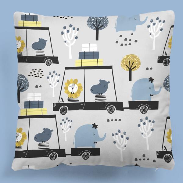 

Cartoon Graphic Kids Cushion Cover Without Filler, Multicolor