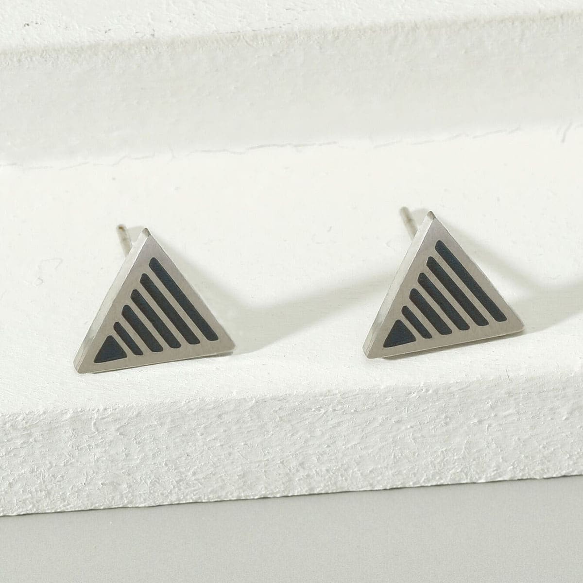 

Guys Triangle Stud Earrings, Silver