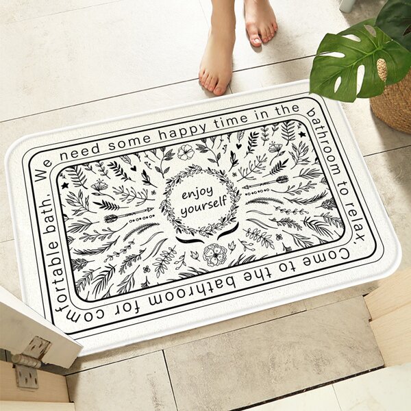 

Flower Print Floor Mat, White