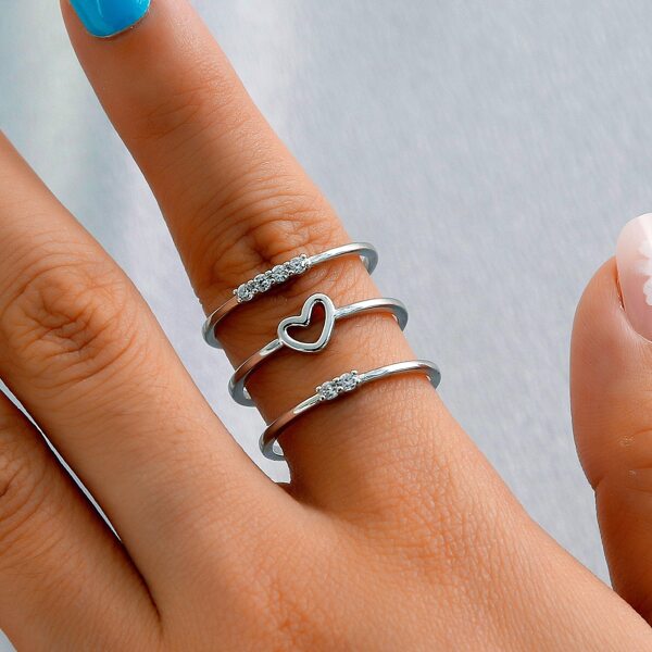

3pcs Heart Decor Ring, Silver