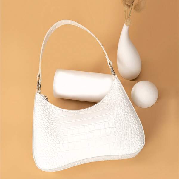 

Croc Decor Baguette Bag, White