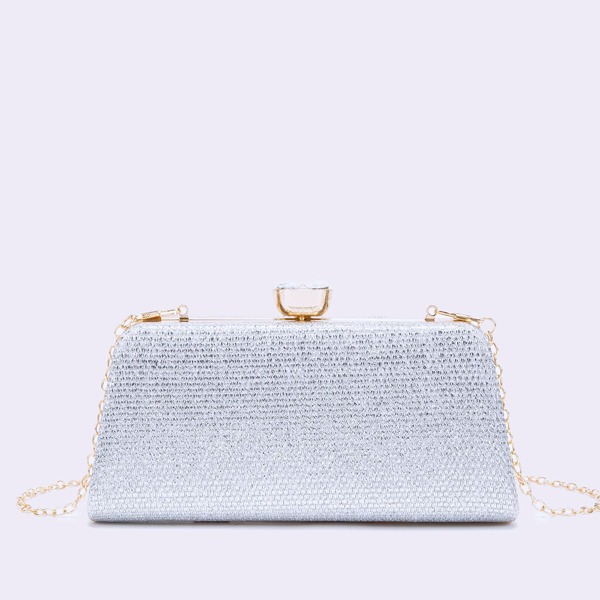 

Glitter Chain Clutch Bag, Silver