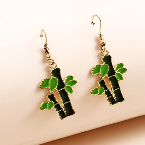 

Bamboo Design Drop Earrings, Green