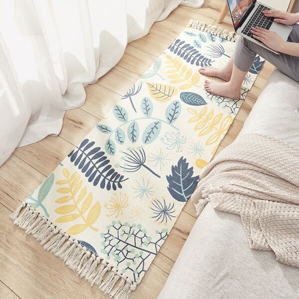 

Leaf Print Tassel Carpet, Multicolor