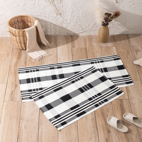 

1pc Plaid Pattern Floor Mat, Black and white