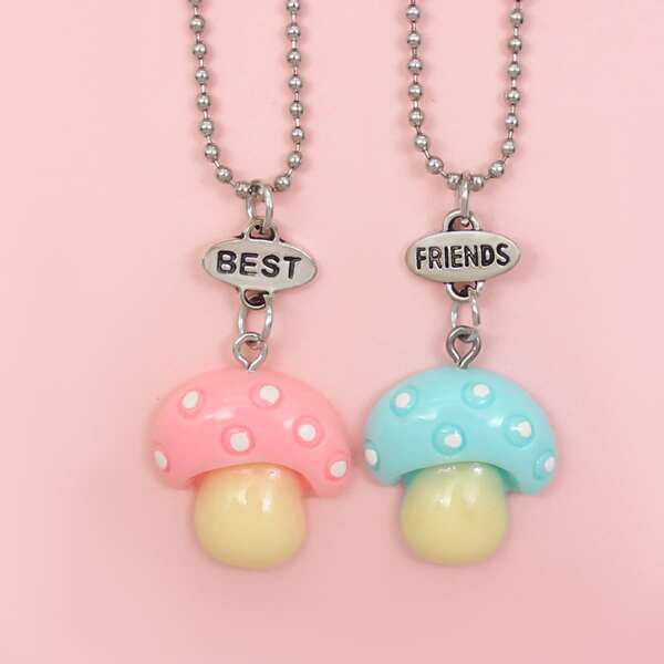 

2pcs Kids Mushroom Pendant Necklace, Multicolor