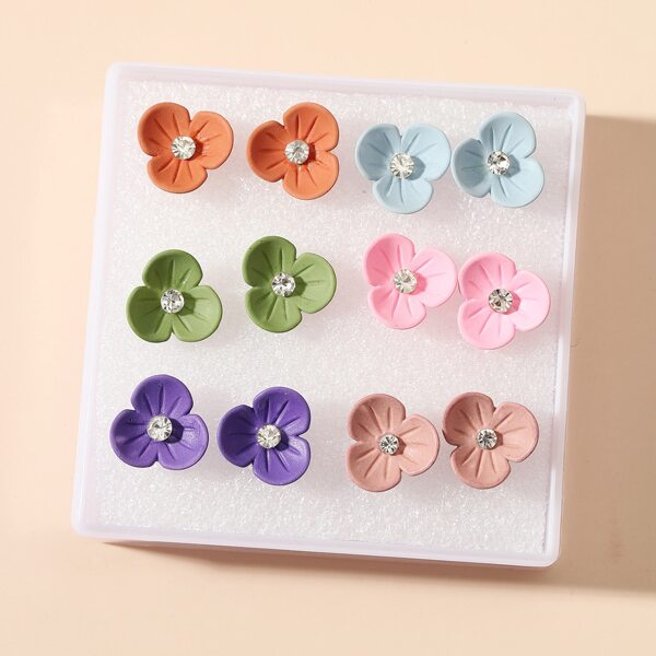 

6pairs Flower Stud Earrings, Multicolor