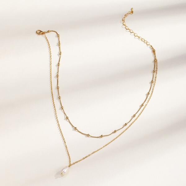 

Faux Pearl Pendant Necklace, Gold