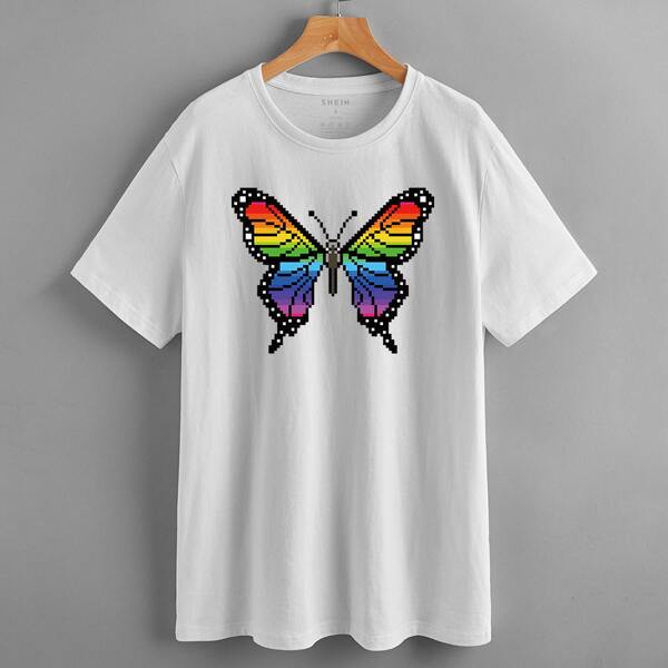 

Butterfly Print Short Sleeve Tee, White