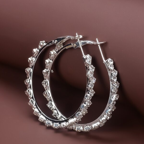 

Rhinestone Decor Hoop Earrings, Silver
