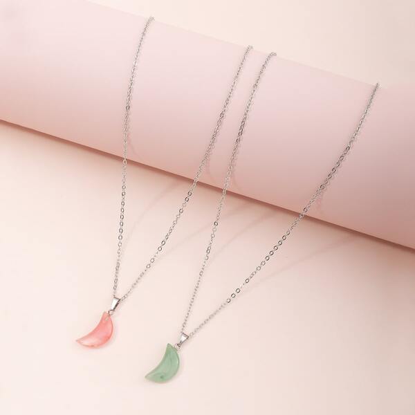 

2pcs Girls Moon Pendant Necklace, Multicolor